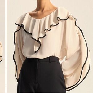 Commense Cream Blouse with Black Trim